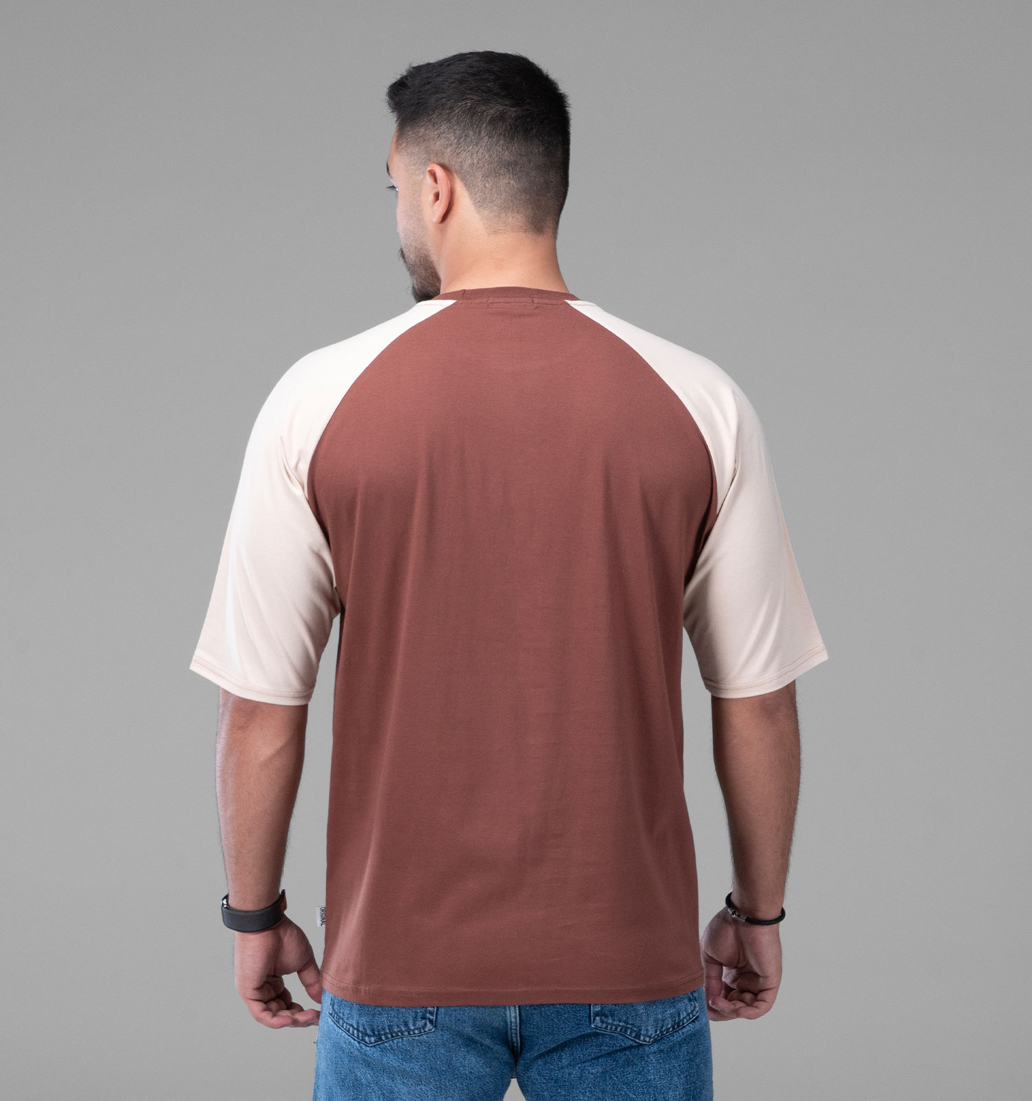 تیشرت یقه گرد مردانه باکسی نخ پنبه طرح دار مدل 48145