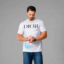 تیشرت نخ پنبه یقه گرد Dior مردانه سفید طرح دار مدل 47796