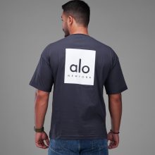 تیشرت یقه گرد مردانه طوسی نخ پنبه طرح دار مدل 48177