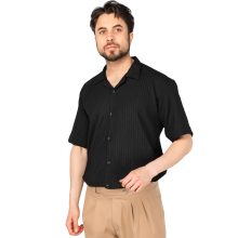 پیراهن اسپرت مراکشی مردانه نیم آستین ساده مشکی مدل 47299