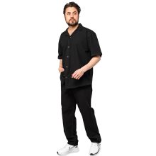 ست مردانه پیراهن و شلوار پنبه آستین کوتاه مشکی ساده مدل 47111