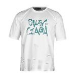 تیشرت Balenciaga یقه گرد مردانه لش سفید نخ پنبه طرح دار مدل 48024