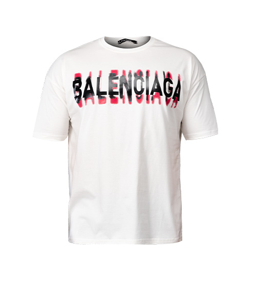 تیشرت لش Balenciaga یقه گرد مردانه سفید نخ پنبه طرح دار مدل 47791