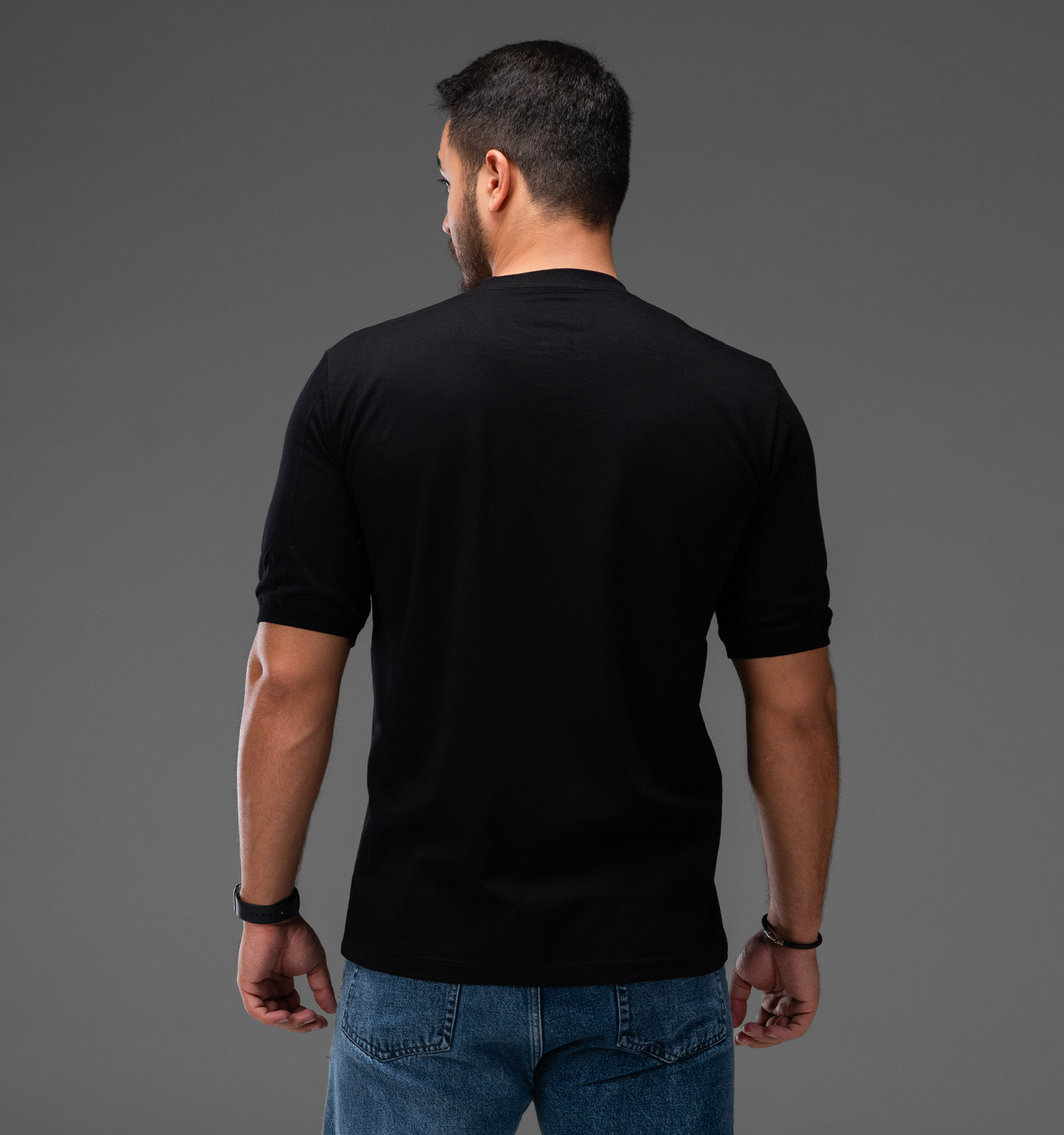 تیشرت یقه گرد مردانه مشکی نخ پنبه طرح دار مدل 48237