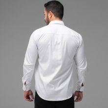 پیراهن پارچه شانلی مردانه آستین بلند ساده سفید مدل 48242