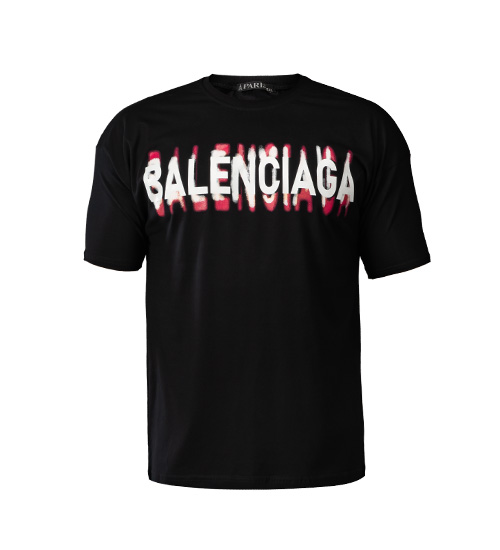 تیشرت لش Balenciaga یقه گرد مردانه مشکی نخ پنبه طرح دار مدل 47790