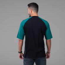 تیشرت یقه گرد مردانه باکسی مشکی نخ پنبه طرح دار مدل 48151
