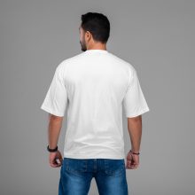 تیشرت یقه گرد مردانه سفید نخ پنبه طرح دار مدل 48005