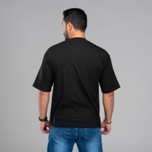 تیشرت یقه گرد مردانه مشکی نخ پنبه طرح دار مدل 48003