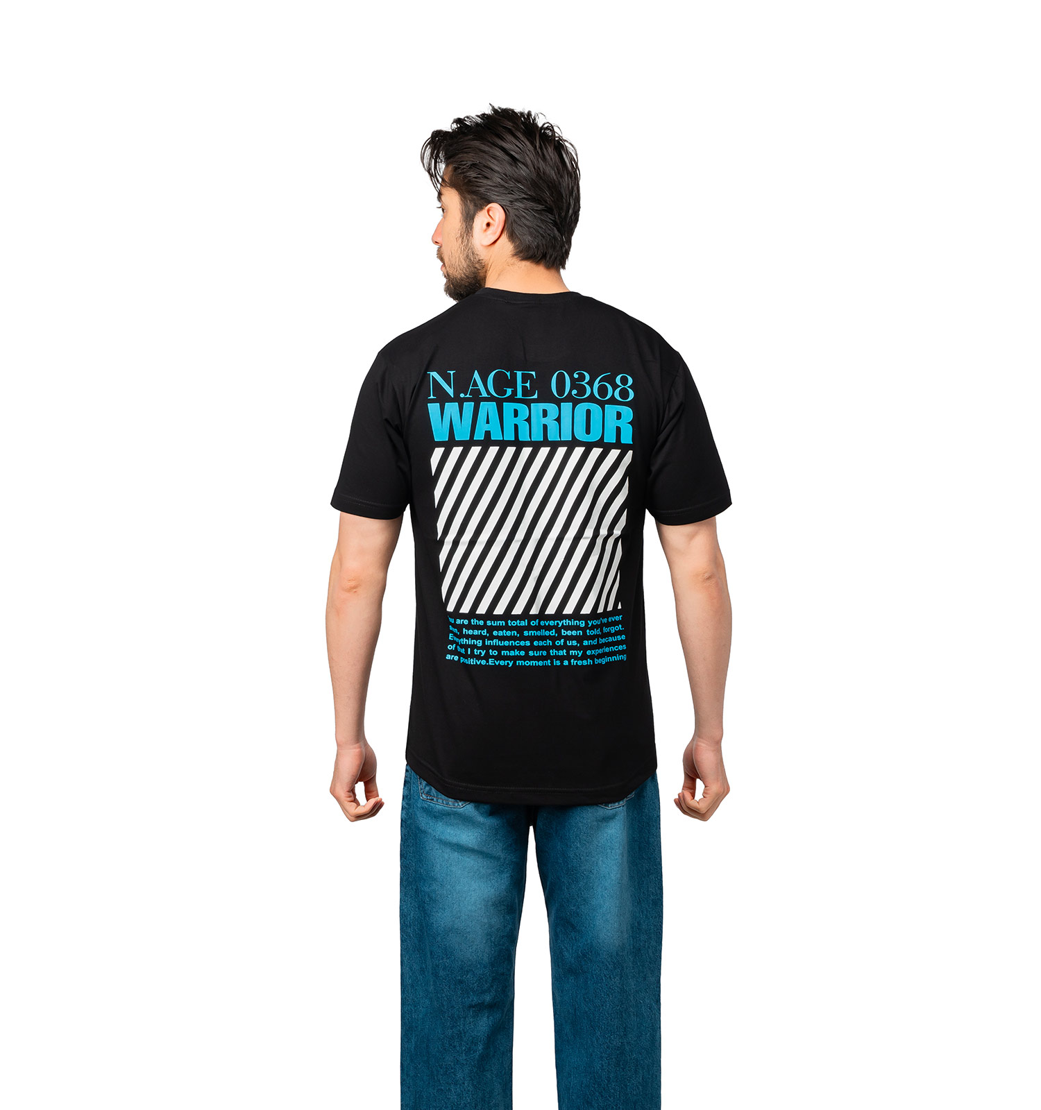 تیشرت Warrior یقه گرد مردانه مشکی نخ پنبه طرح دار مدل 47483