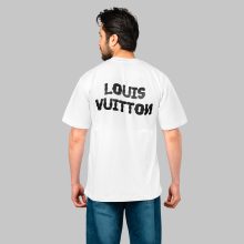 تیشرت Louis Vuitton یقه گرد مردانه سفید نخ پنبه طرح دار مدل 47490