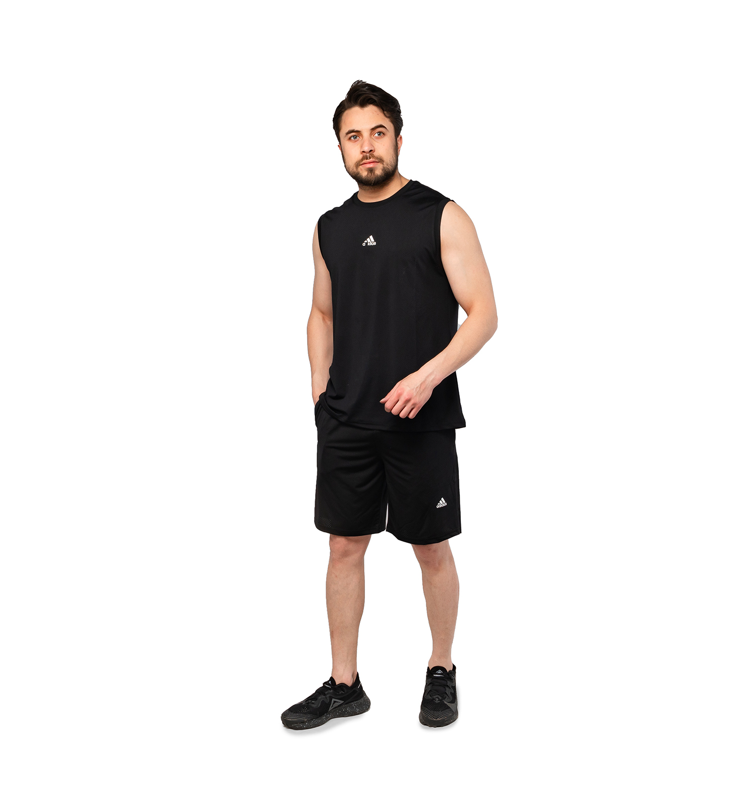 ست رکابی و شلوارک یقه گرد مردانه Adidas مشکی مدل 47216