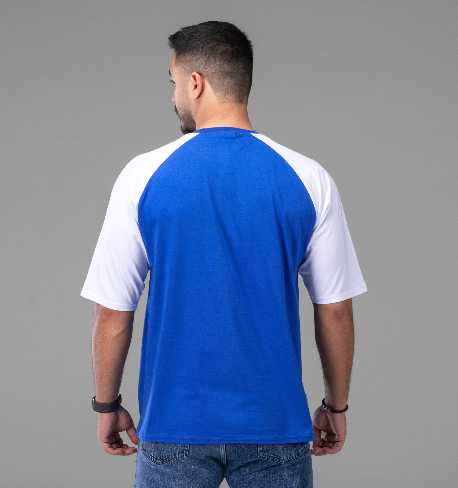 تیشرت یقه گرد مردانه باکسی نخ پنبه طرح دار مدل 48143