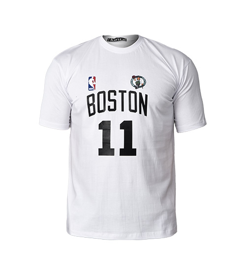 تیشرت نخ پنبه یقه گرد Boston مردانه سفید طرح دار مدل 47800
