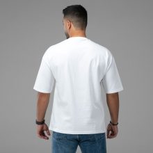 تیشرت یقه گرد مردانه سفید نخ پنبه طرح دار مدل 48161