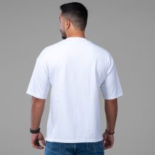 تیشرت یقه گرد مردانه سفید نخ پنبه طرح دار مدل 48159