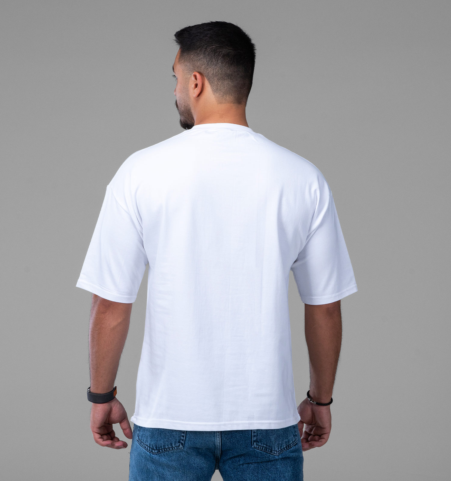 تیشرت یقه گرد مردانه سفید نخ پنبه طرح دار مدل 48159