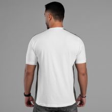 تیشرت یقه گرد مردانه سفید نخ پنبه طرح دار مدل 48053