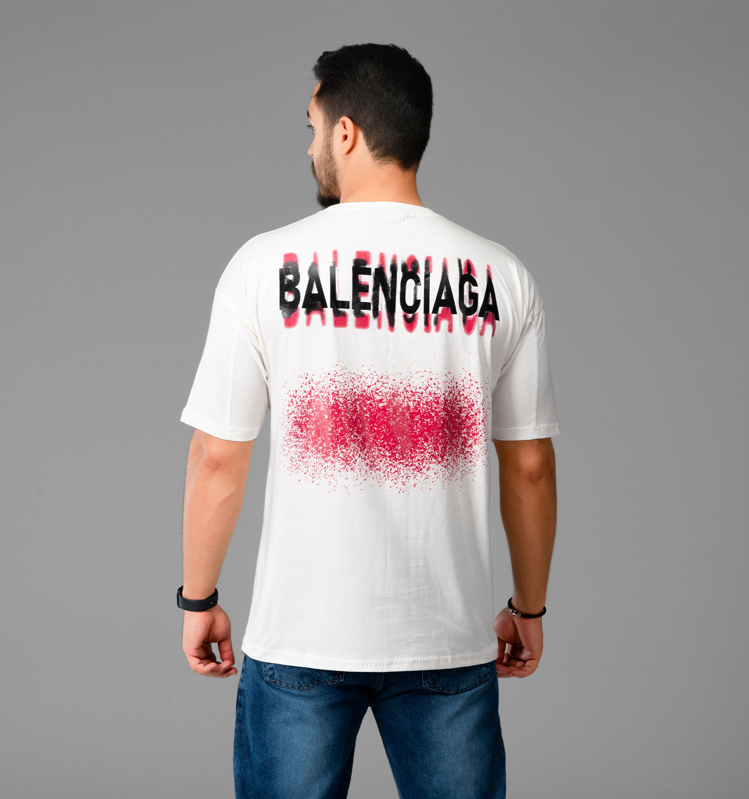 تیشرت لش Balenciaga یقه گرد مردانه سفید نخ پنبه طرح دار مدل 47791