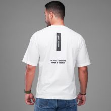 تیشرت یقه گرد مردانه سفید نخ پنبه طرح دار مدل 48190