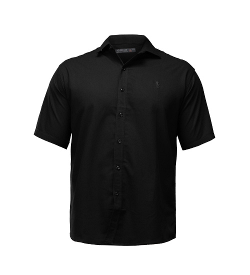 پیراهن نخی مردانه راه راه آستین کوتاه مشکی Polo مدل 48247