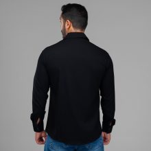 پیراهن اسپرت نخ پنبه مردانه آستین بلند ساده مشکی polo مدل 47961
