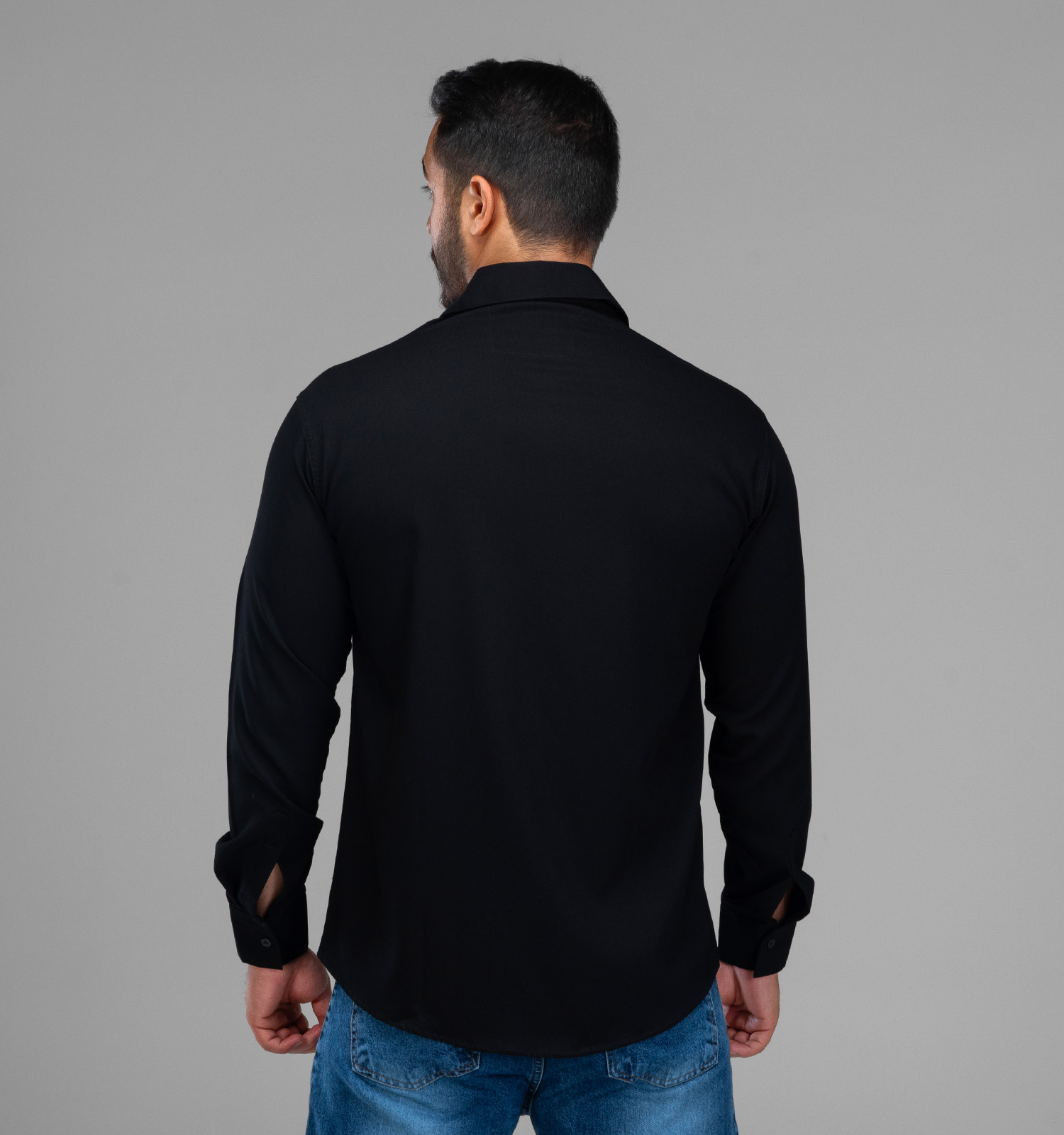 پیراهن اسپرت نخ پنبه مردانه آستین بلند ساده مشکی polo مدل 47961