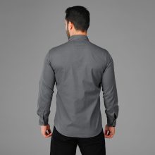 پیراهن اسپرت کتان جیب دارمردانه طوسی ساده آستین بلند مدل 47866