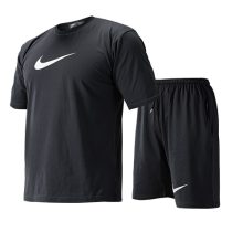 ست تیشرت و شلوارک مردانه طرح دار Nike یقه گرد طوسی مدل 47709
