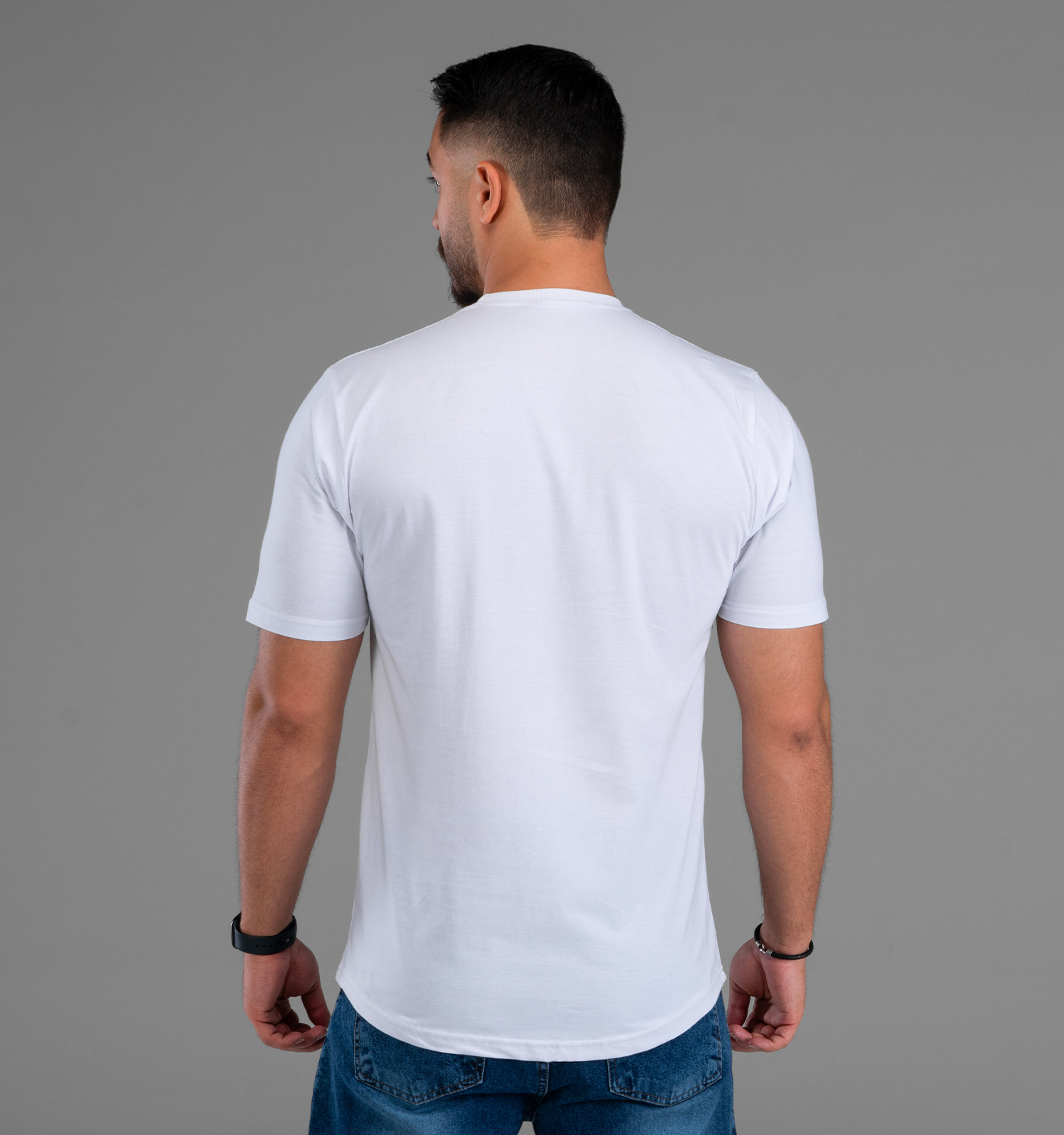 تیشرت یقه گرد مردانه سفید نخ پنبه طرح دار مدل 48055