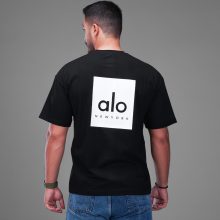 تیشرت یقه گرد مردانه مشکی نخ پنبه طرح دار مدل 48174