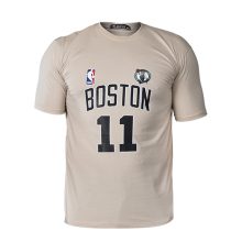 تیشرت نخ پنبه یقه گرد Boston مردانه کرمی طرح دار مدل 47803