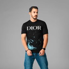 تیشرت نخ پنبه یقه گرد Dior مردانه مشکی طرح دار مدل 47797