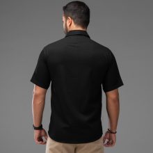 پیراهن نخی مردانه راه راه آستین کوتاه مشکی Polo مدل 48247