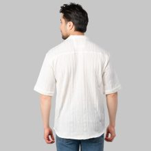پیراهن اسپرت مراکشی مردانه نیم آستین ساده سفید مدل 47278